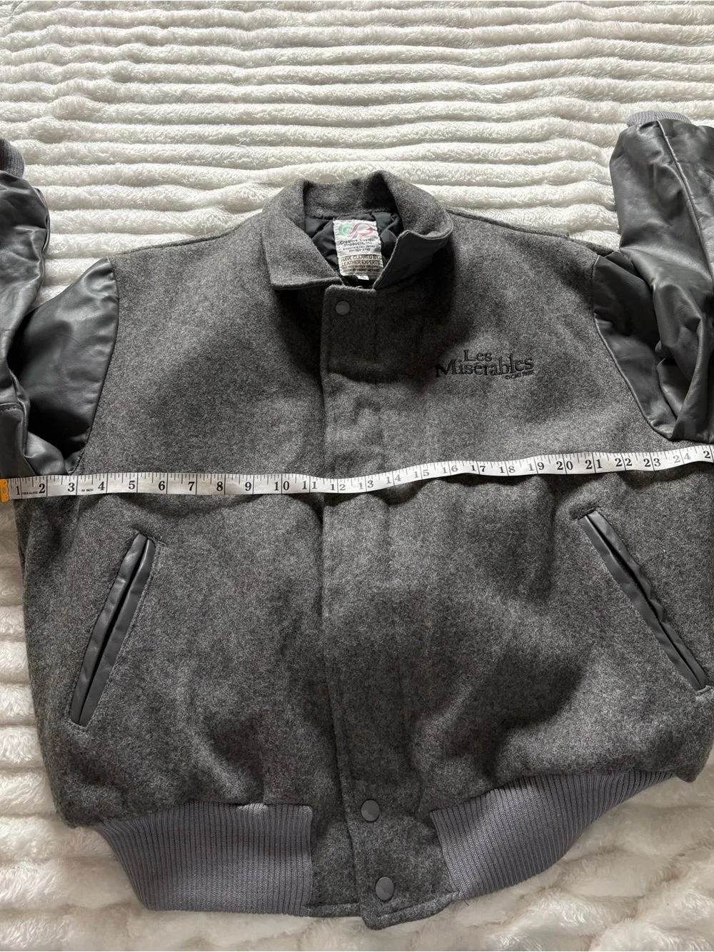 Vintage Les Miserables Varsity Jacket XL Gray Wool Leather